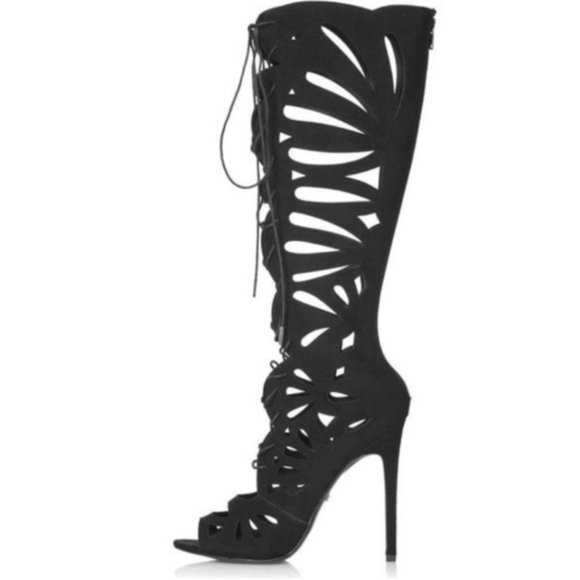 Topshop Shoes - NWT Topshop Lazer Cut Below The Knee Open Toe Lace Up Heels Size 7.5